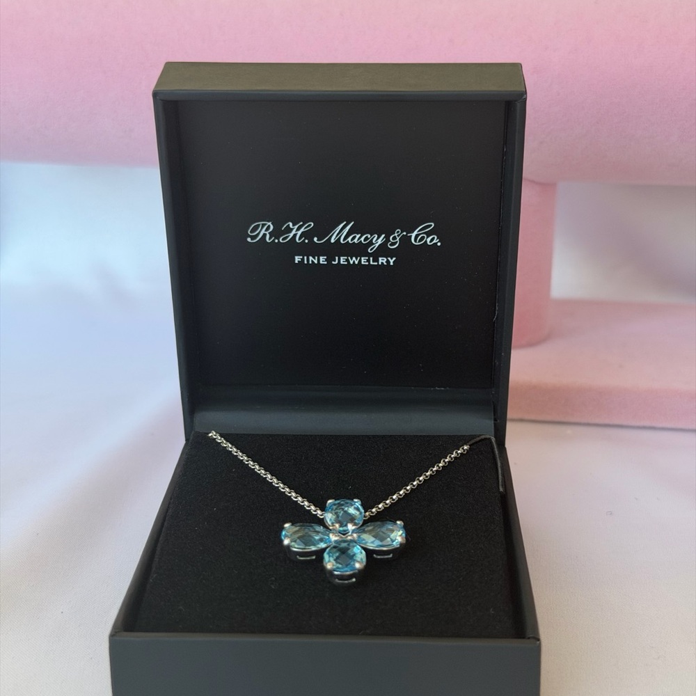 R.H. Macy & Co. Swiss Blue Topaz Clover Pendant Necklace in Sterling Silver - Picture 2 of 8